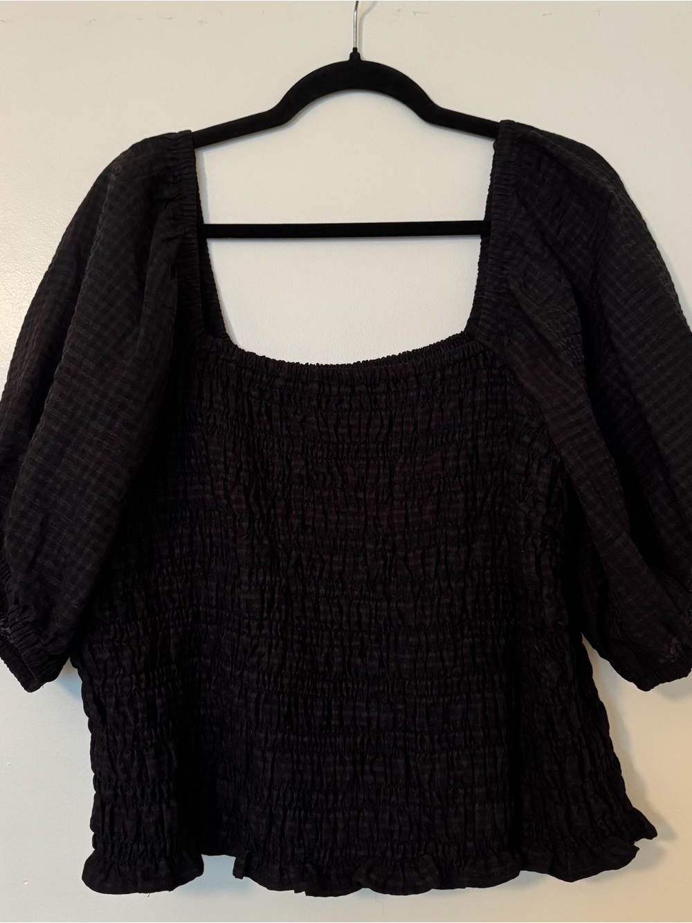 Old Navy Black Smocked Square Neck Puff Sleeve Crop Top